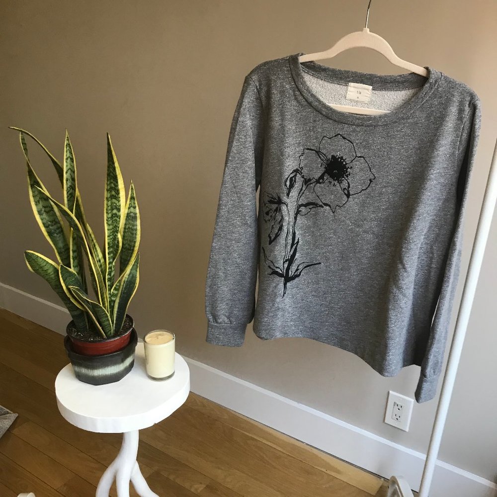 Anthro Gray Sweater with Flower Embroidery